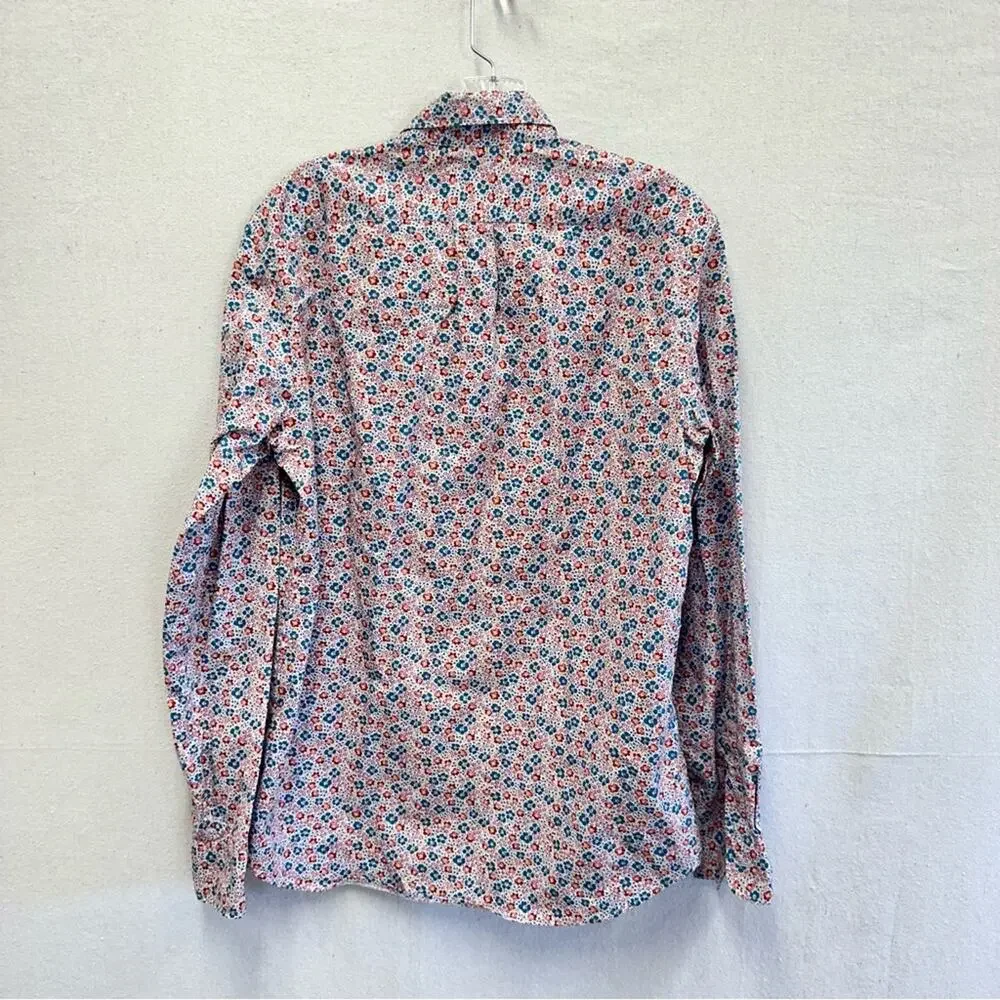 J Crew Stretch Secret Wash cotton poplin shirt slim floral‎ mens size medium
